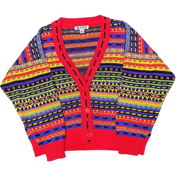 Vtg 80s 90s One Step Up Dopamine Cardigan Oversized Knit Sweater Sz S Unisex EUC - Picture 8 of 15